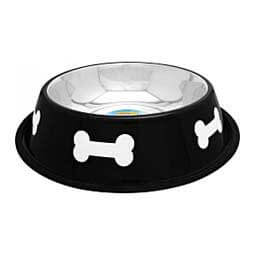 Fashion Steel Dog Bowl with White Bones Black - Item # 46895