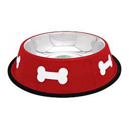 Fashion Steel Dog Bowl with White Bones Red - Item # 46895