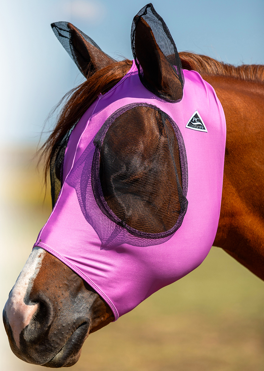 Masque Anti-Mouches Pour Cheval – Tissu Tricoté Rose, Maille Fine (Neuf, EAN 7291603413448)