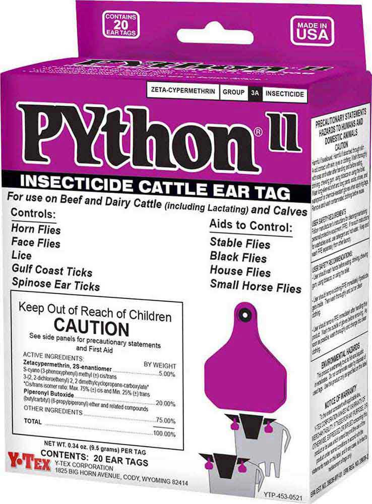 Python II Combo Insecticide Cattle Ear Tags Y-Tex - Fly Tags, Fly Control