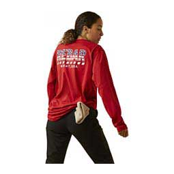 Rebar Workman Stars and Stripes Womens Long Sleeve T-Shirt Samba Red - Item # 49188