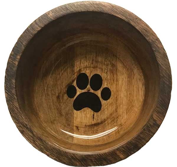 Round Wooden Dog Bowl with Paw Print Design Generic (brand may vary