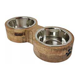 Round Wooden Double Bowl Dog Diner Set 1 quart - Item # 49771