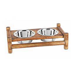 Log Cabin Wooden Double Bowl Dog Diner Set 1 quart - Item # 49772
