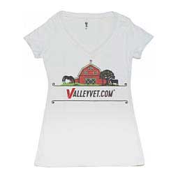 Valley Vet Farm Scene Logo V-Neck T-Shirt White - Item # 50137