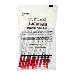U-40 Insulin Syringe with Needle for Animal Use 10 ct (1/2 cc w 29 ga x 1/2 in) - Item # 50657