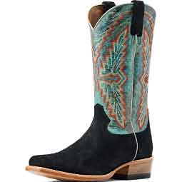 Futurity Showman 13-in Cowboy Boots Black Roughout/Roaring Turquoise - Item # 51057