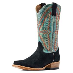 Futurity Showman 13-in Cowboy Boots Black Roughout/Roaring Turquoise - Item # 51057