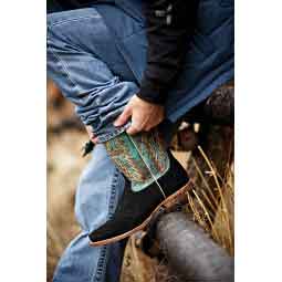 Futurity Showman 13-in Cowboy Boots Black Roughout/Roaring Turquoise - Item # 51057
