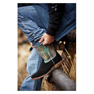 Futurity Showman 13-in Cowboy Boots Black Roughout/Roaring Turquoise - Item # 51057