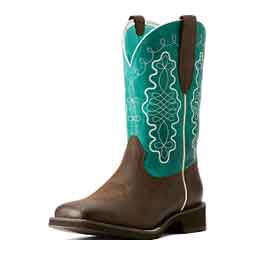 Callie Western 10-in Square Toe Cowgirl Boots Hickory/Turquoise - Item # 51092