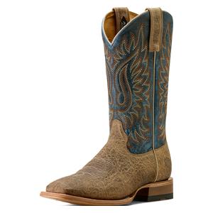 Gold Point 12-in Bison Leather Cowboy Boots Earth Brown/Blue - Item # 51101