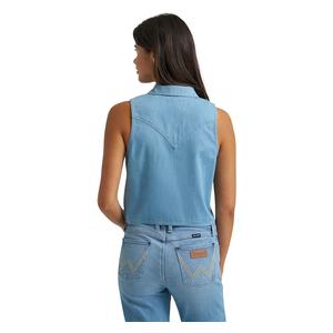 Womens Front Tie Sleeveless Denim Shirt Light Denim - Item # 52172